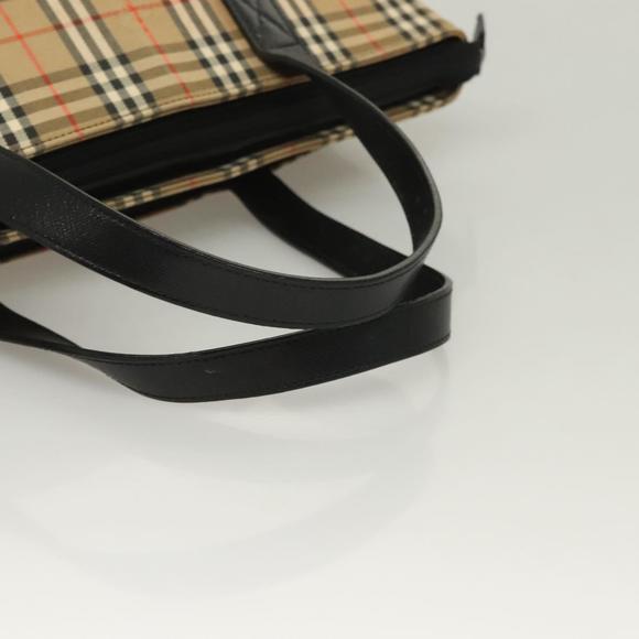 BURBERRY Nova Check Hand Bag Canvas Leather Beige Gold Auth 131011